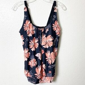 YONIQUE FLORAL TANKINI TOP BLACK ADJUSTABLE STRAPS WOMEN SMALL